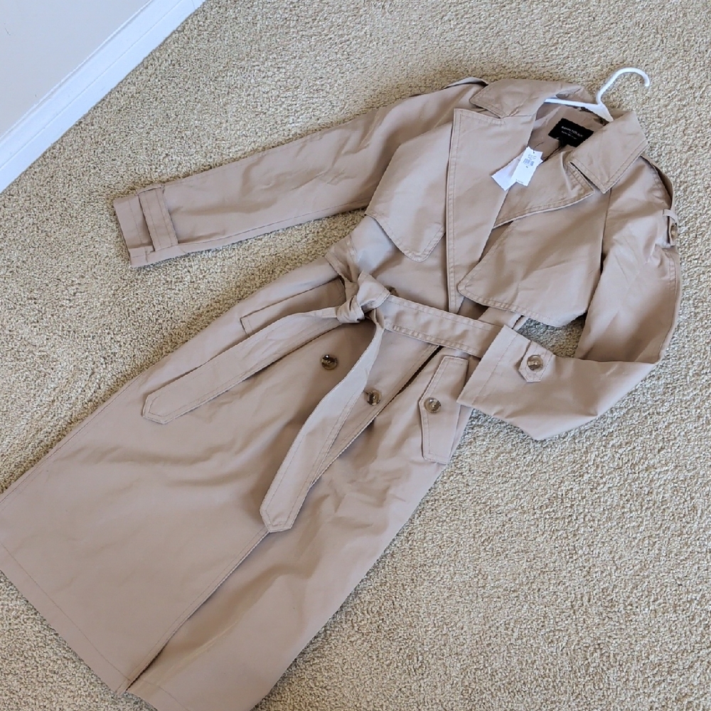 Banana Republic Khaki Trench Coat with Waist Tie